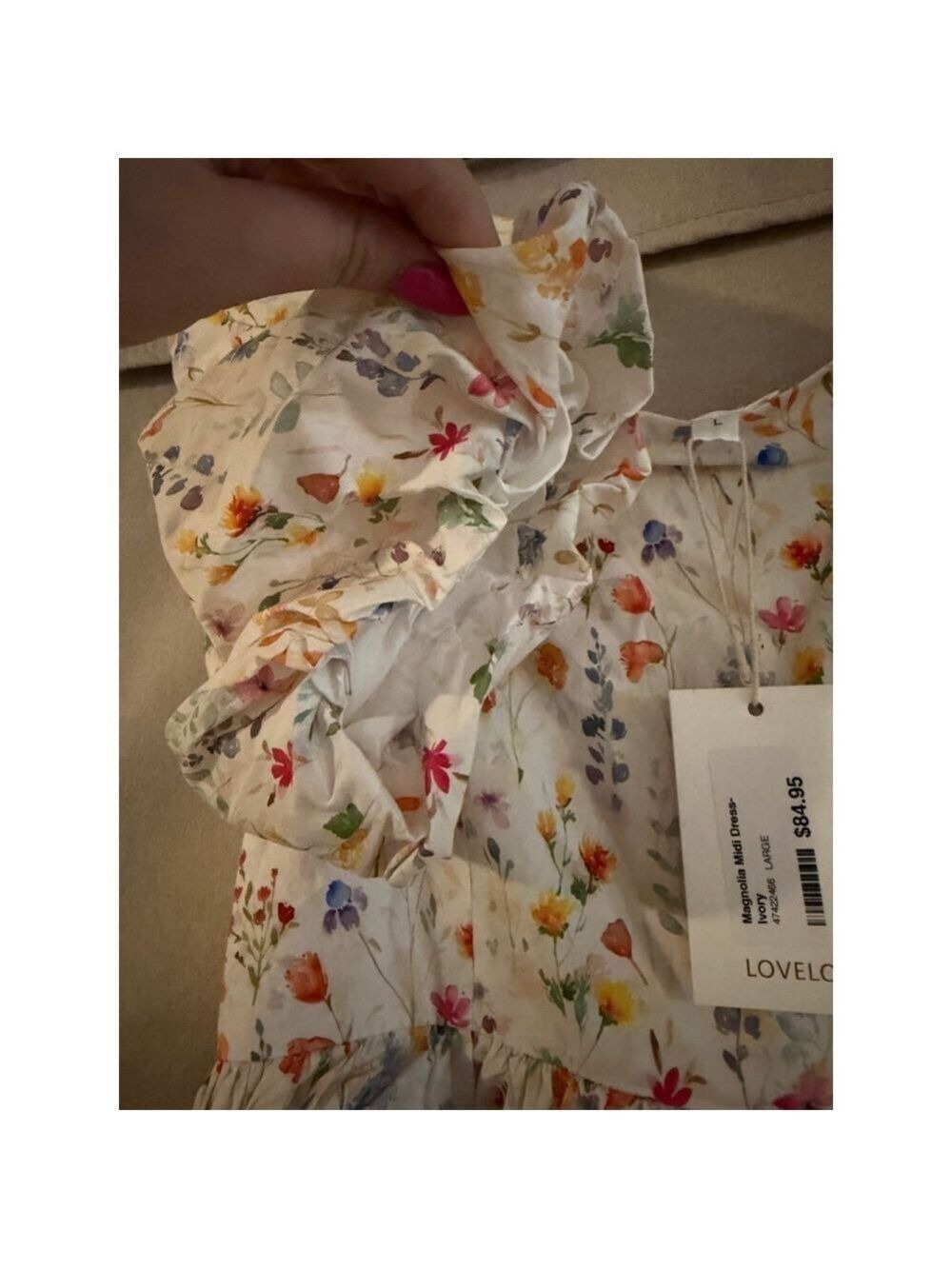 Lovelo Floral Ruffle Mini Dress - Creamy Botanical Print - Puffy Sleeves - NWT - - Picture 8 of 8